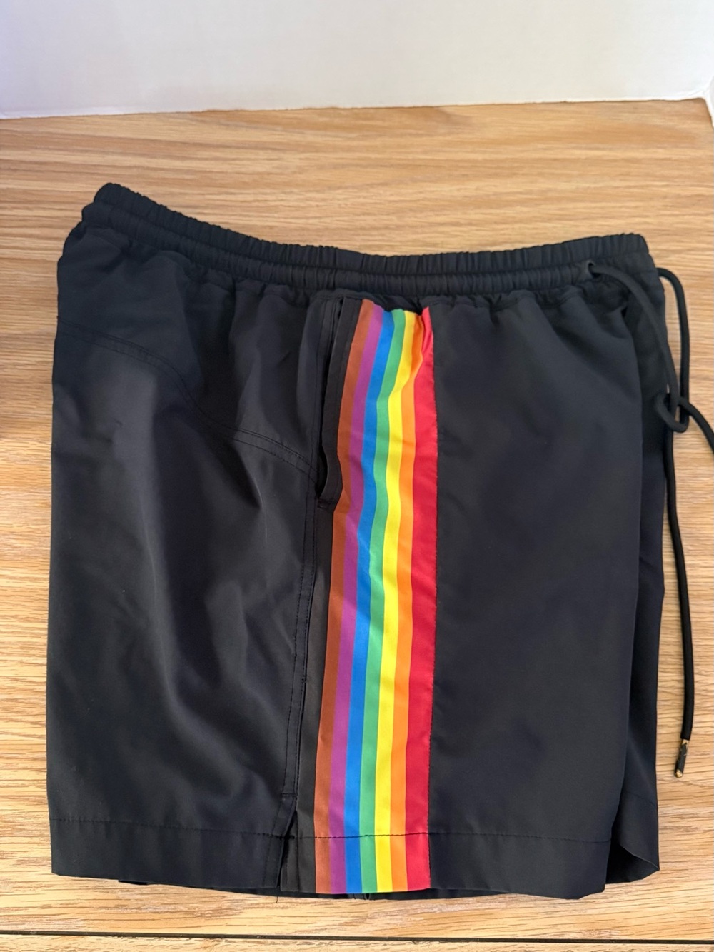 Men's Black Shorts with Rainbow Stripe